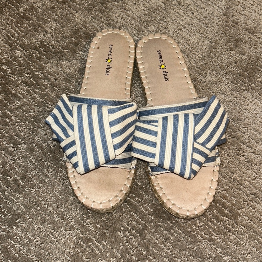 Blue and white sandals